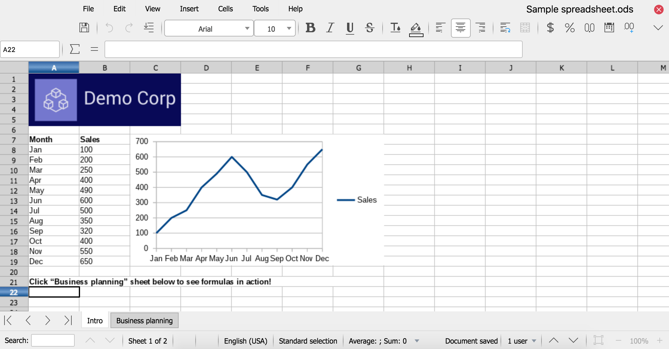 Skærmbillede fra LibreOffice Online Calc