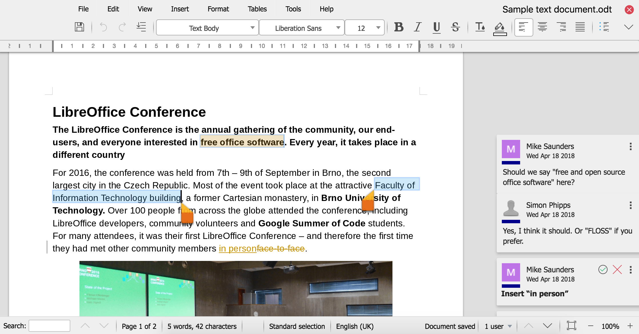 Skærmbillede fra LibreOffice Online Writer